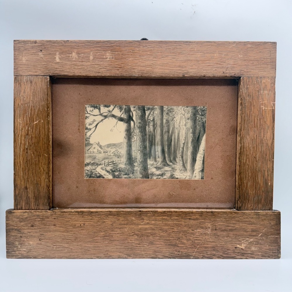 Max Braun Ruhling Pencil Drawing 1905‎ Forest Landscape Cottage Adolf Hitlerstr